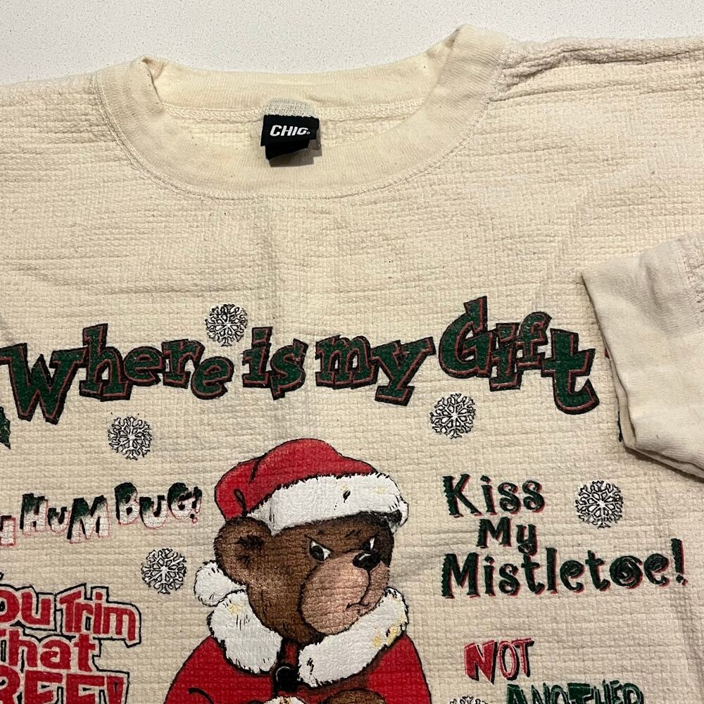 Vintage Whereโs My Giftโ Grumpy Bear Women Large Long Sleeve Granny Ugly Sweater